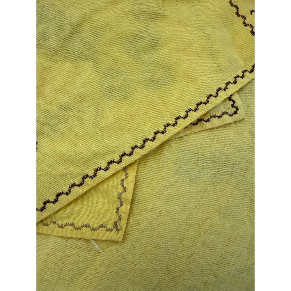 6pc Vintage Embroidered Folk Art Yellow 4 Napkins 2 Small Table Linens